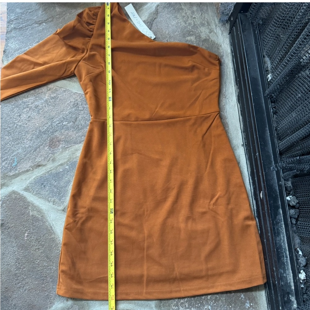 She + Sky One-Shoulder Dress in Warm Orange Rust - Picture 6 of 8